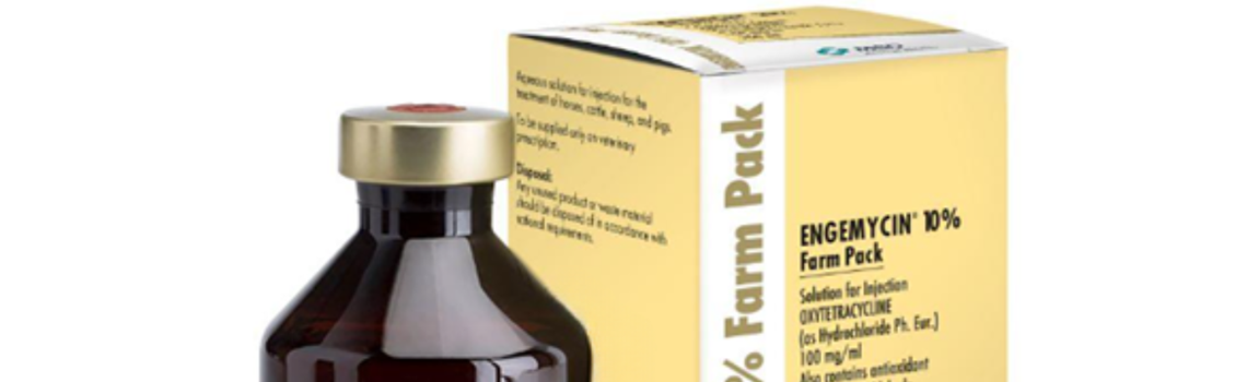 Image of  Engemycin farm pack bottle next to it's cardboard carton