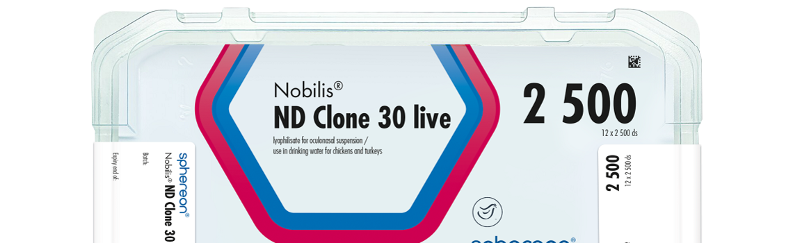 Image of Nobilis® ND Clone 30 live bottle next to the cardboard carton
