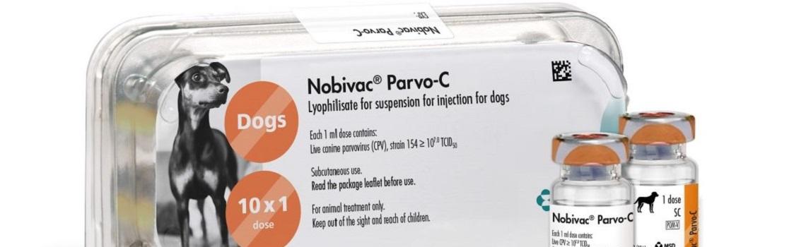 Nobivac Parvo-C vials next to it's plastic tray