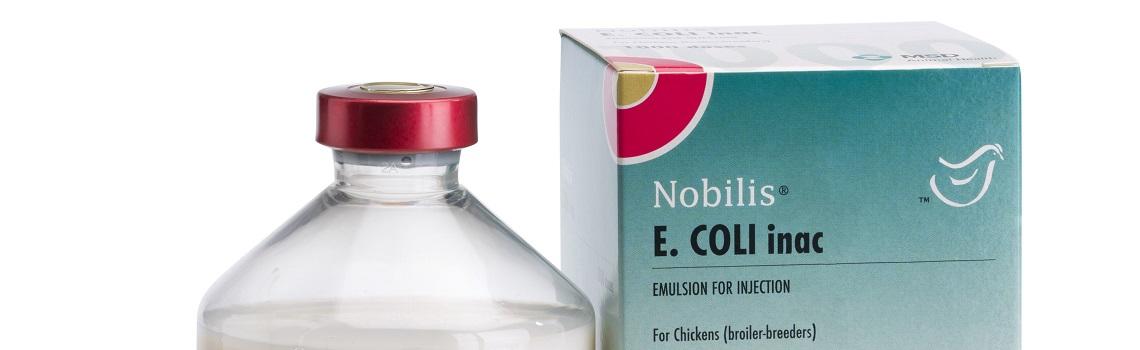 image of Nobilis E. Coli inac bottle next to it's cardboard carton