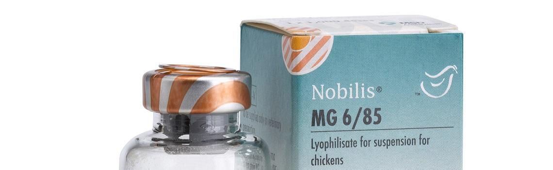 Zoomed in image of Nobilis MG 685®  bottle next to it's cardboard carton