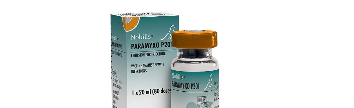 Nobilis Paramyxo P201bottle next to it's cardboard carton