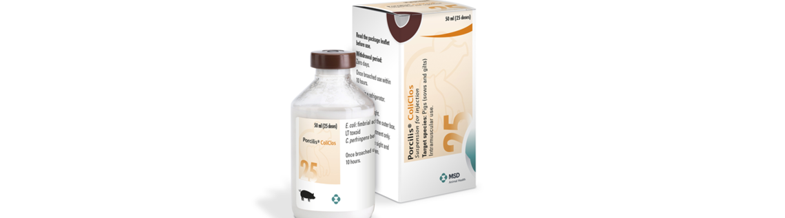 Porcilis ColiClos product next to its cardboard carton.