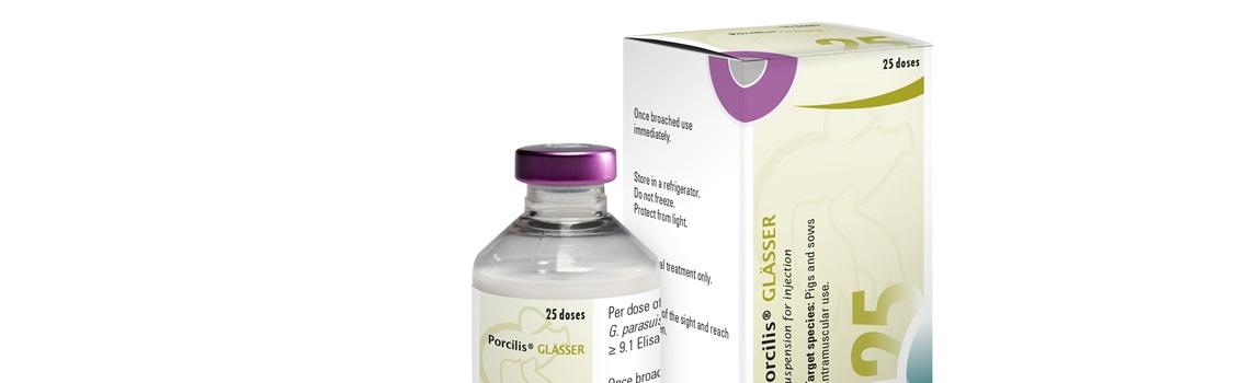 Porcilis Glasser vaccination bottle next to it's cardboard carton