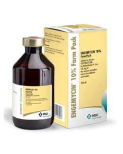 Image of  Engemycin farm pack bottle next to it's cardboard carton