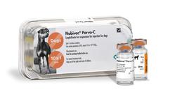 Nobivac Parvo-C vials next to it's plastic tray