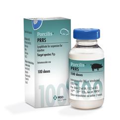 image of Porcilis PRRS bottle next to it's cardboard carton