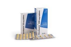Image of Vivitonin 50 mg and 100 mg tablets shown in blister strips and carton