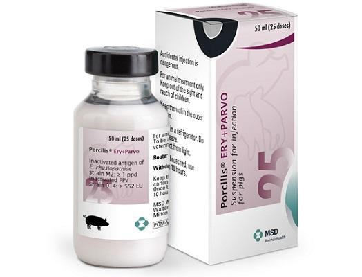 Image of Porcilis® Ery + Parvo bottle next to it's cardboard carton