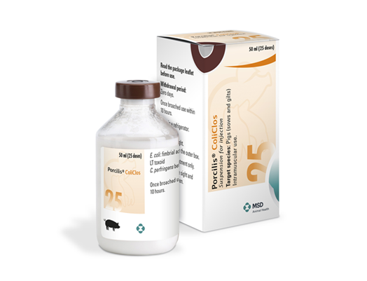 Porcilis ColiClos next to its cardboard carton.