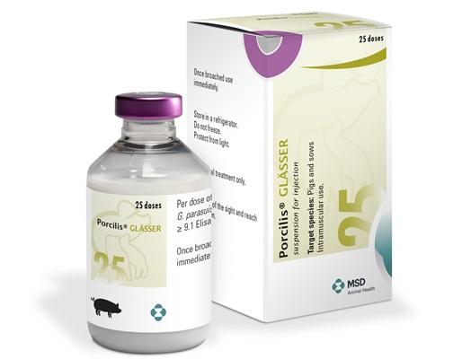 Porcilis Glasser vaccination bottle next to it's cardboard carton