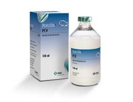 Packshot of Porcilis PCV bottle next to cardboard carton