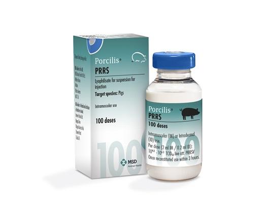 image of Porcilis PRRS bottle next to it's cardboard carton